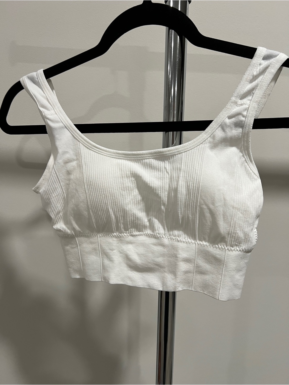 White Ribbed Scoop Sports Bra